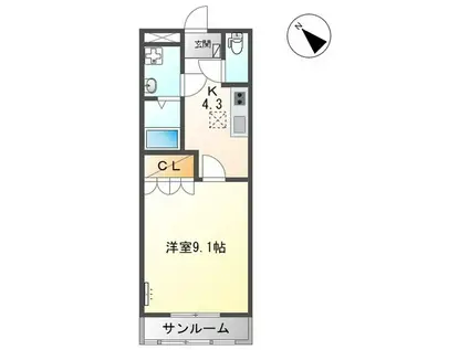 サン・フローラ 壱番館(1K/1階)の間取り写真