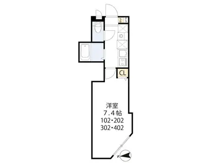 ティーグル足立島根(1K/2階)の間取り写真