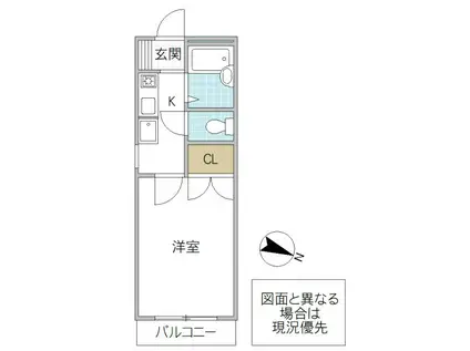 ガーデンヒルズ那珂(1K/2階)の間取り写真