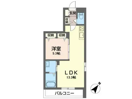 ミリア花の木ウエスト(1LDK/1階)の間取り写真