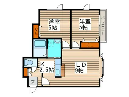 カーネガット(2LDK/3階)の間取り写真