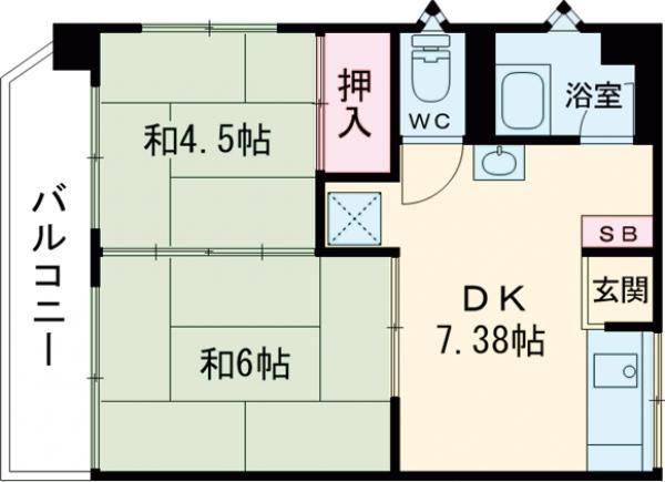 東山パビヨン(2DK/5階)の間取り写真