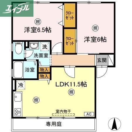ハイカムール花尻A棟(2LDK/1階)の間取り写真