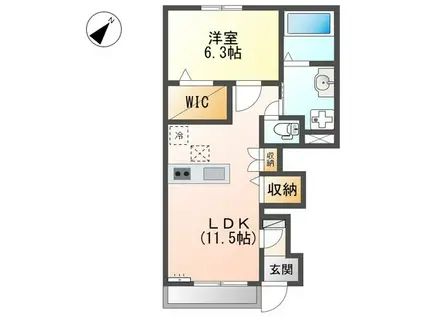 パインフォレスト浜の宮II(1LDK/1階)の間取り写真