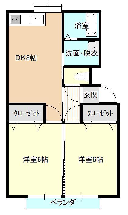 ヤマキチハイツ南(2DK/2階)の間取り写真