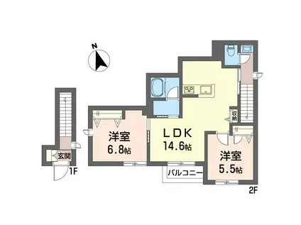 ポポロ禄番館(1LDK/2階)の間取り写真