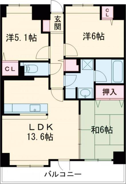 フォレストリア土浦(3LDK/10階)の間取り写真
