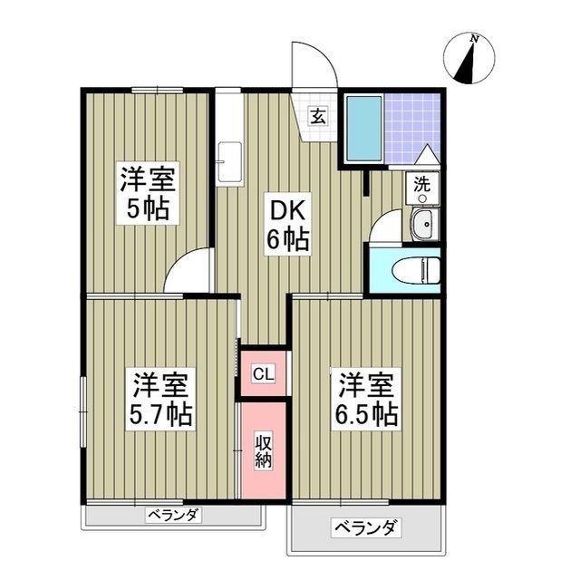 富士見コーポB棟(3DK/2階)の間取り写真