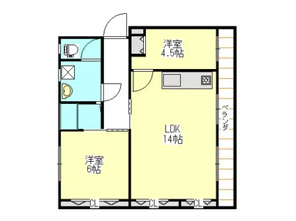 マデーラ東勝山B棟(2LDK/1階)の間取り写真