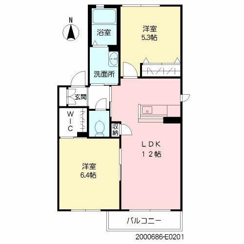 ディアス小野原 E棟(2LDK/2階)の間取り写真