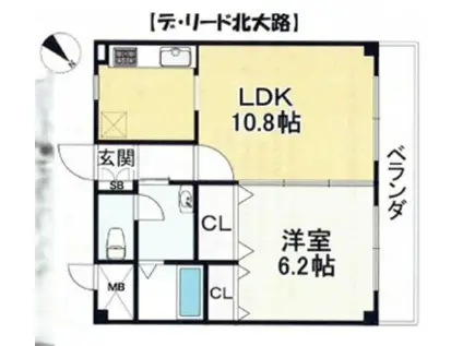 DEL北大路(1LDK/5階)の間取り写真