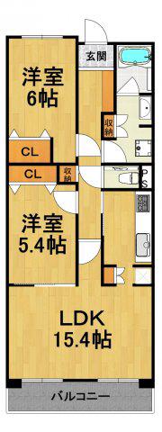 甲子園三番町ハイツ(2LDK/3階)の間取り写真