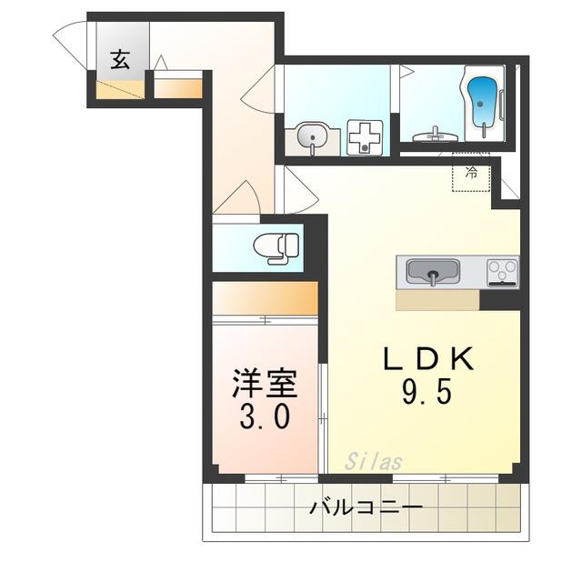 パーシモン中もず(1LDK/4階)の間取り写真