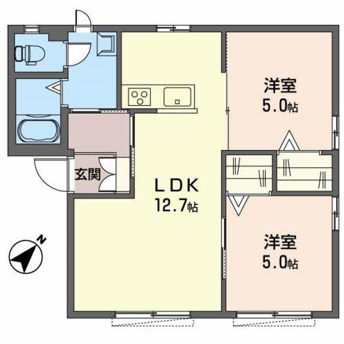 フレグランス加西 A棟(2LDK/1階)の間取り写真