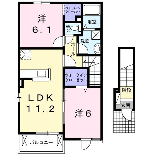 エスポワールA(2LDK/2階)の間取り写真