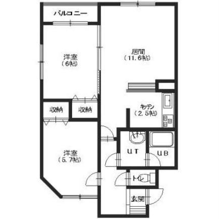 パレス21富岡(2LDK/6階)の間取り写真