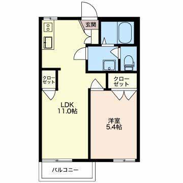 フレグランス野秋(1LDK/2階)の間取り写真