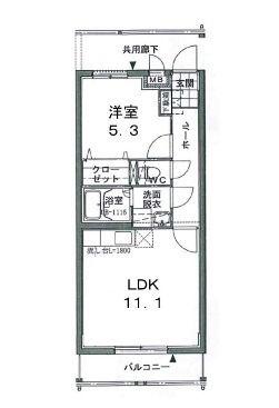 エクシア南春日(1LDK/1階)の間取り写真
