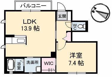 アヴァンシアF A棟(1LDK/1階)の間取り写真
