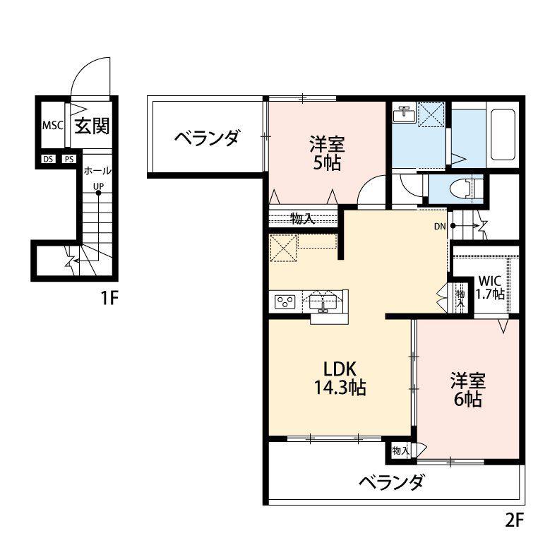 メゾンパルトゥネール(2LDK/2階)の間取り写真
