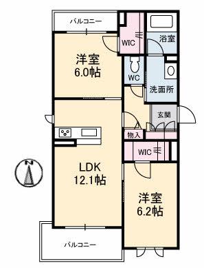 テラ高柳II(2LDK/2階)の間取り写真