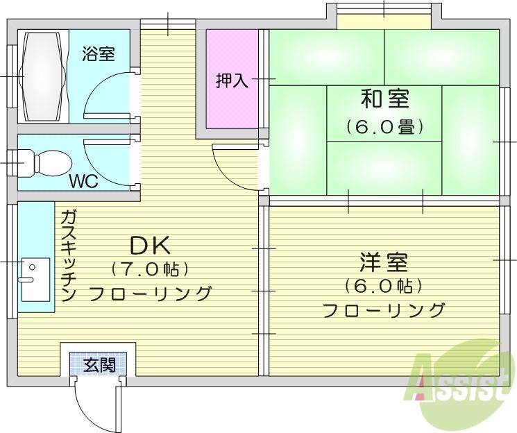 ABEパークハイツ(2DK/1階)の間取り写真