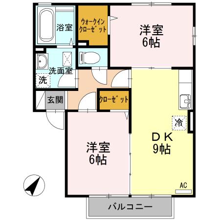 メゾンルージェB(2DK/2階)の間取り写真