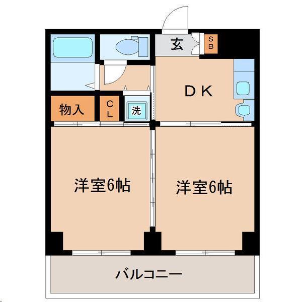 アルデール宮町(2DK/5階)の間取り写真