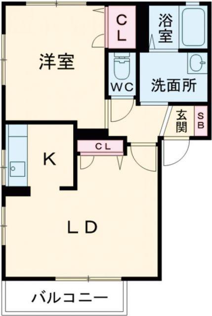 リブエールカーサ(1LDK/2階)の間取り写真