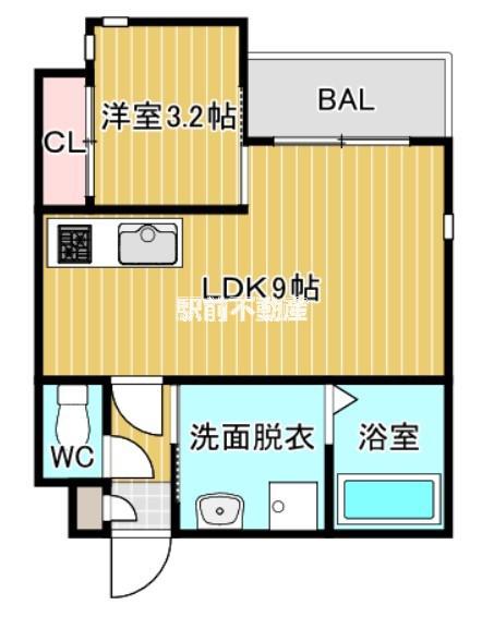 GRキャスバルクォーレ二日市(1LDK/1階)の間取り写真