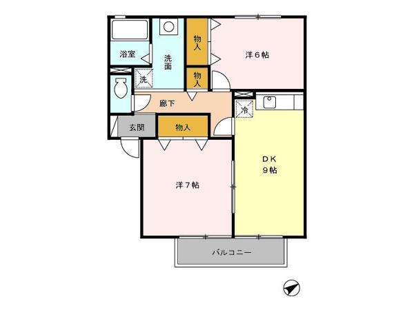 グランパルク(2DK/1階)の間取り写真