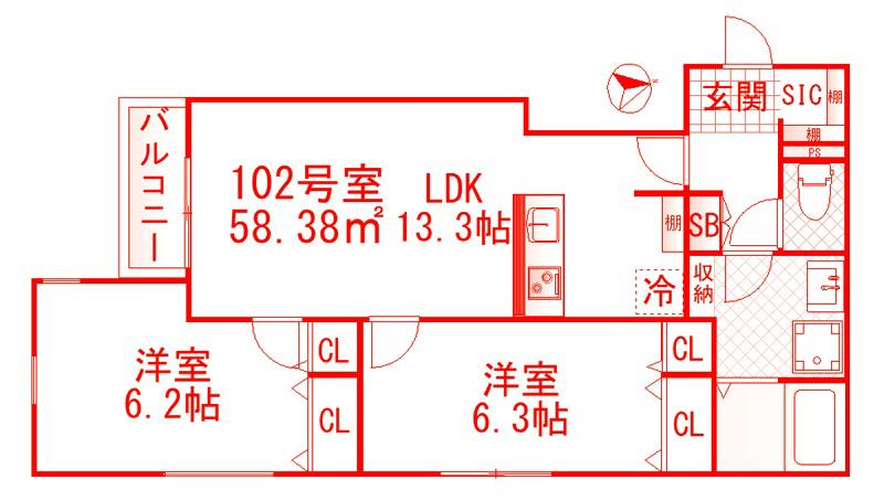 ヴィラージュ戸塚II(2LDK/1階)の間取り写真