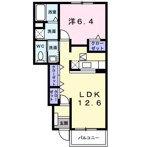 ジャスパーヒルズI(1LDK/1階)の間取り写真