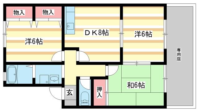 ビューテラスB(3DK/1階)の間取り写真