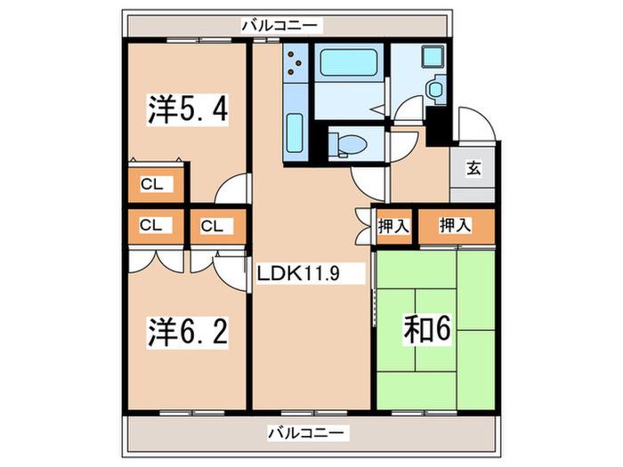 テレパレス港南台(3LDK/1階)の間取り写真