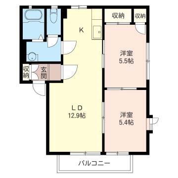 グリーンサニーホームズD棟(2LDK/2階)の間取り写真