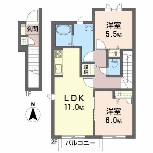 ディアス盛南(2LDK/2階)の間取り写真