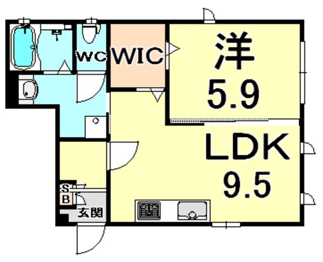 ルシェール東難波Ⅱ(1LDK/1階)の間取り写真