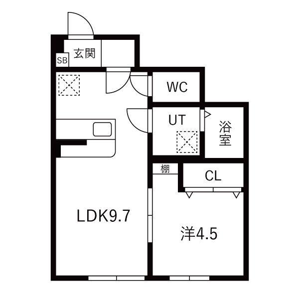REON北町(1LDK/1階)の間取り写真
