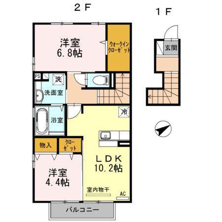 ヴィルセイン椋野 B棟(2LDK/2階)の間取り写真