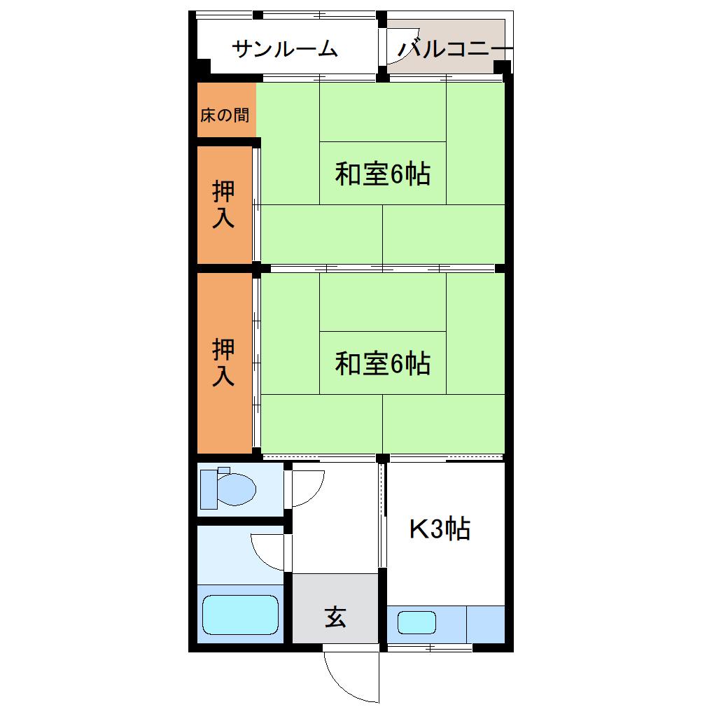 コーポ長江(2K/3階)の間取り写真