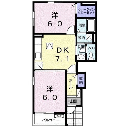 サウスプラシャンティ(2DK/1階)の間取り写真