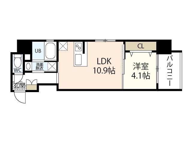 S-RESIDENCE新白島駅前(1LDK/6階)の間取り写真