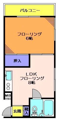 若葉ハイム(1LDK/2階)の間取り写真