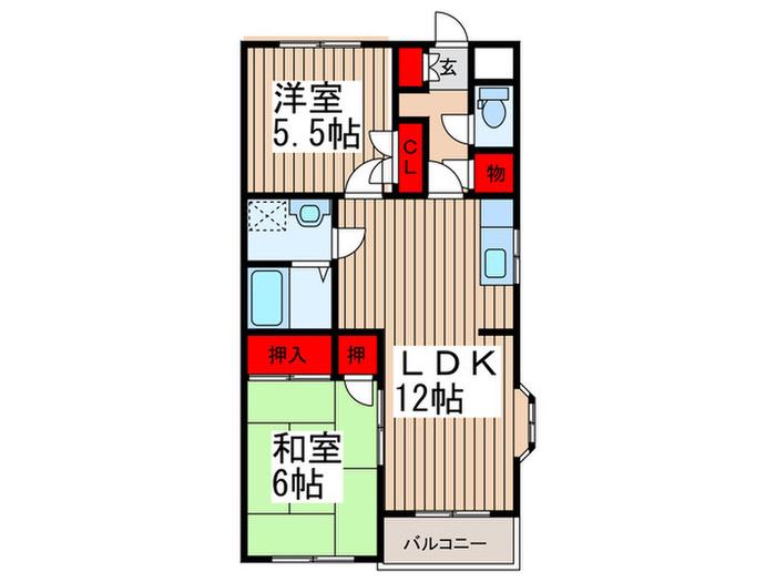 カーサY0U(2LDK/1階)の間取り写真