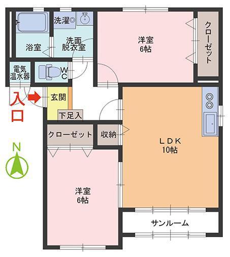 ファミールEC3 Y棟(2LDK/1階)の間取り写真