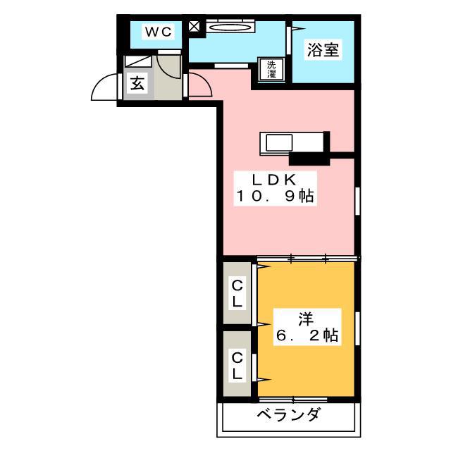 アフレッシュテラス貝塚(1LDK/2階)の間取り写真