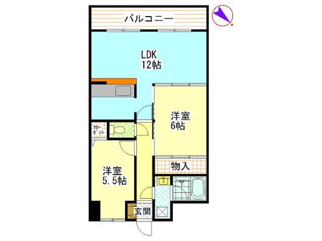 グリーンコート毘沙門(2LDK/3階)の間取り写真