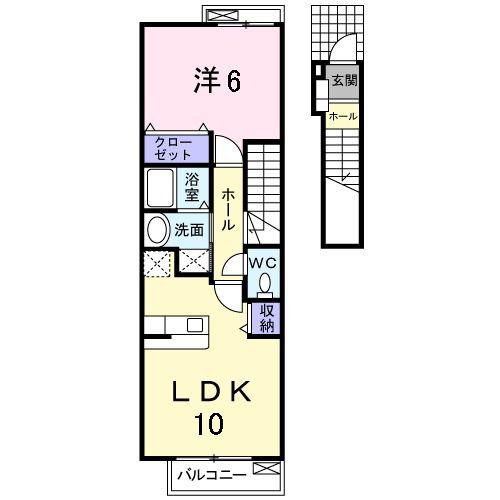 キートス(1LDK/2階)の間取り写真