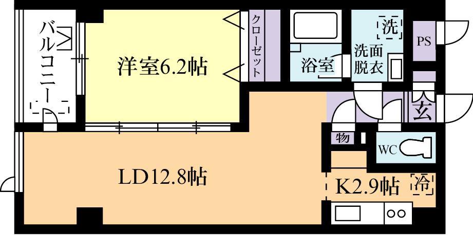 花室ヒルズB棟(1LDK/2階)の間取り写真